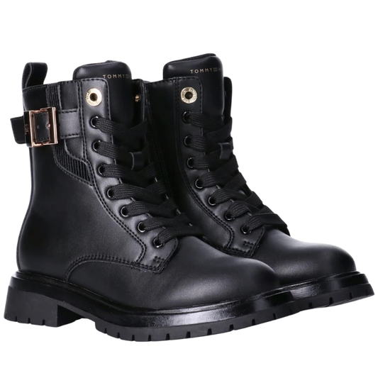 Tommy Hilfiger Anfibio da Donna in pelle con cerniera laterale Co.Nero