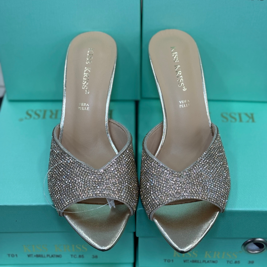 Kiss Kriss Sandali da Donna con brillantini (Tacco 85) Made in Italy Col.Oro