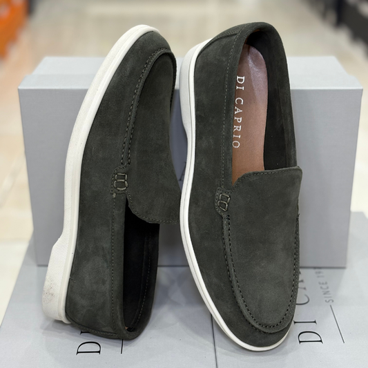 Di Caprio Scarpe da Uomo - Mocassino in Camoscio modello Loro Piana Col.Verde Scuro