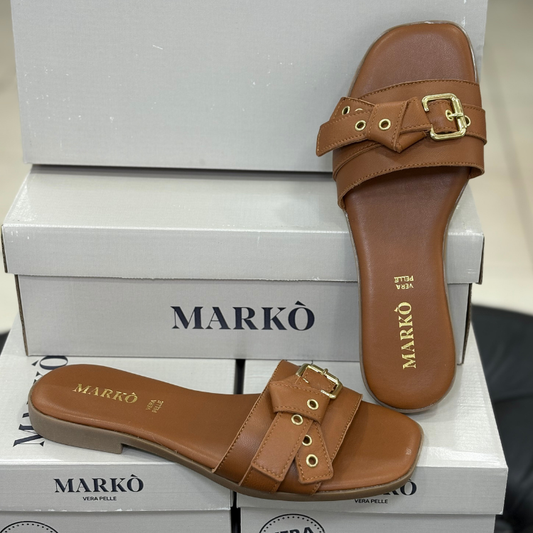 Markò Ciabattine Donna in vera pelle Made in Italy con fondo in gomma Col.Marrone Tacco 2cm.