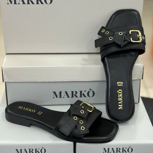 Markò Ciabattine Donna in vera pelle Made in Italy con fondo in gomma Col.Nero Tacco 2cm.