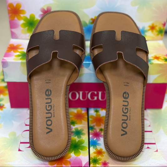 Vougue ciabattine Donna in vera pelle Col.Marrone
