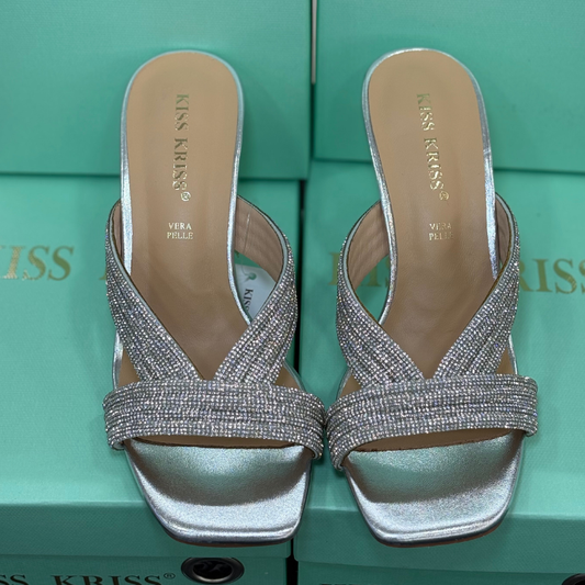 Kiss Kriss Sandali da Donna con brillantini (Tacco 75) Made in Italy Col.Argento