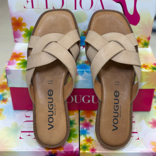 Vougue ciabattine Donna intrecciate in vera pelle Col.Beige