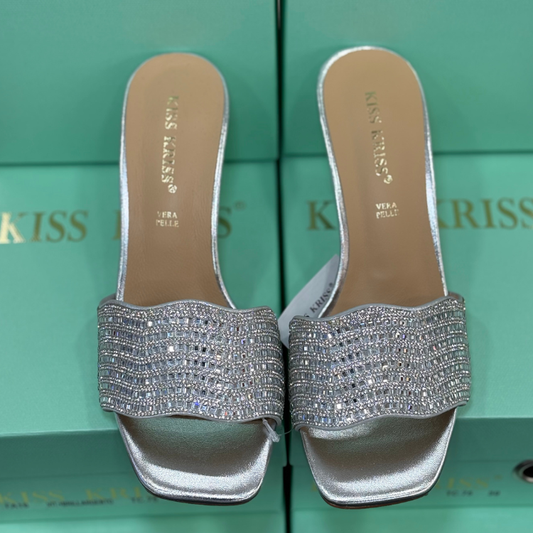 Kiss Kriss Sandali da Donna con brillantini (Tacco 75) Made in Italy Col.Argento