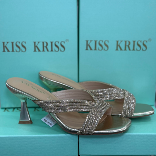 Kiss Kriss Sandali da Donna con brillantanti (Tacco 75) Made in Italy Col.Oro