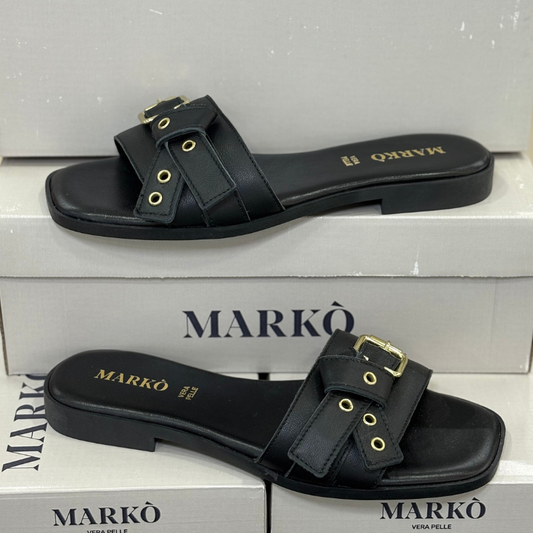 Markò Ciabattine Donna in vera pelle Made in Italy con fondo in gomma Col.Nero Tacco 2cm.