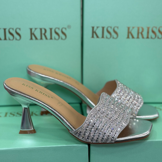 Kiss Kriss Sandali da Donna con brillantini (Tacco 75) Made in Italy Col.Argento
