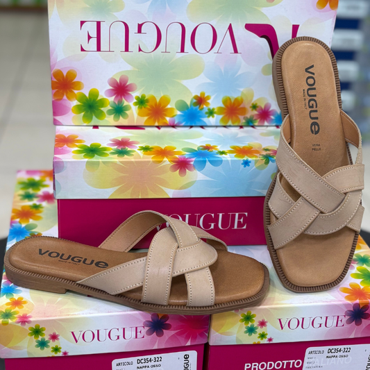 Vougue ciabattine Donna intrecciate in vera pelle Col.Beige