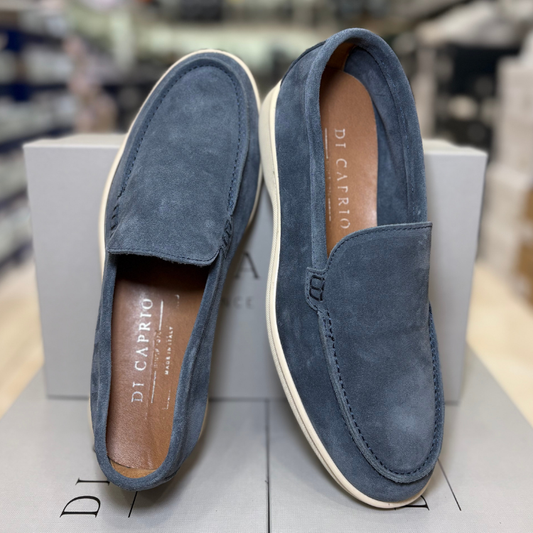 Di Caprio Mocassino in camoscio modello Loro Piana Made in Italy Col.Azzurro