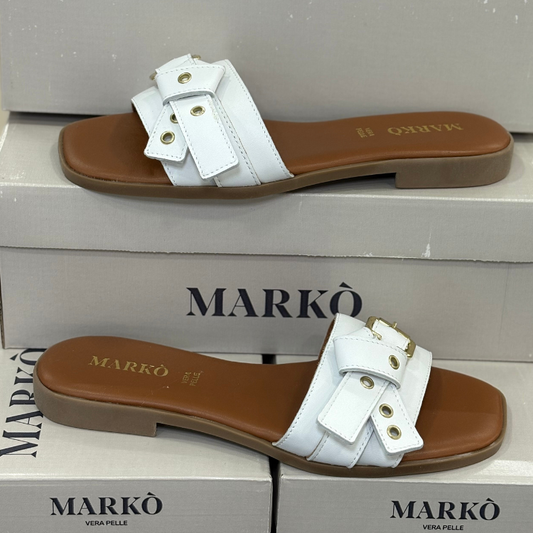 Markò Ciabattine da Donna in vera pelle Made in Italy con fondo in gomma Col.Bianco Tacco 2cm.