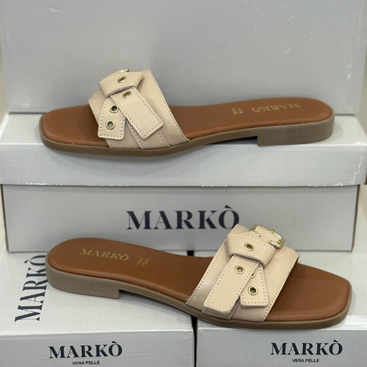 Markò Ciabattine Donna in vera pelle Made in Italy con fondo in gomma Col.Beige Tacco 2cm.