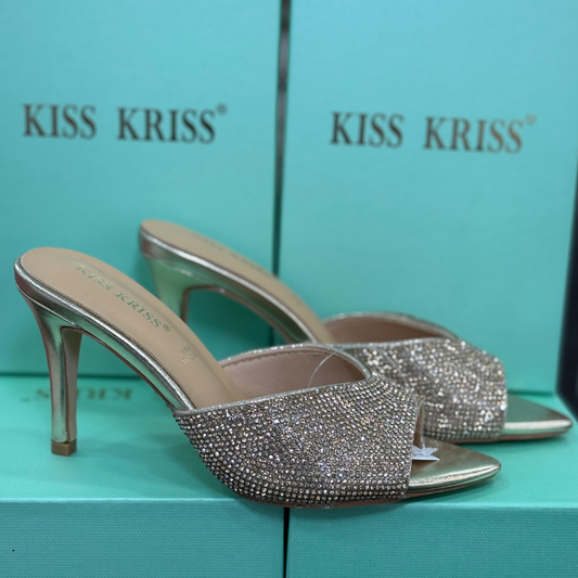 Kiss Kriss Sandali da Donna con brillantini (Tacco 85) Made in Italy Col.Oro