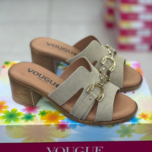 Sandalo da Donna in camoscio con accessorio sul collo piede Col.Beige