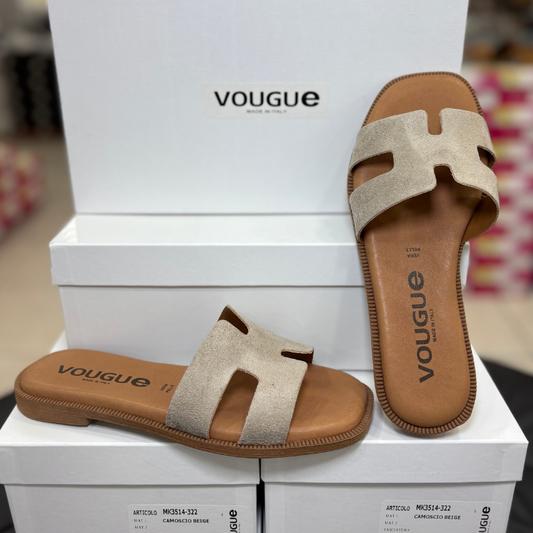 Vougue Ciabattine in Vera Pelle in camoscio Col.Beige