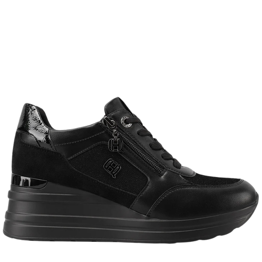 Queen Helena Scarpe da Donna con zeppa e zip laterale Art.X33-27 Col.Nero