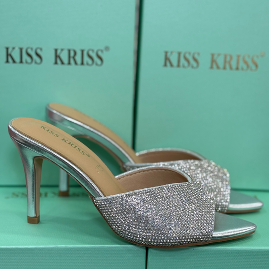 Kiss Kriss Sandali da Donna con brillantini (Tacco 85) Made in Italy Col.Argento