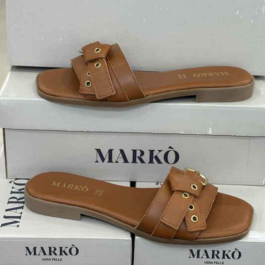 Markò Ciabattine Donna in vera pelle Made in Italy con fondo in gomma Col.Marrone Tacco 2cm.