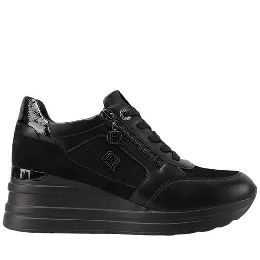 Queen Helena Scarpe da Donna con zeppa e zip laterale Art.X33-27 Col.Nero
