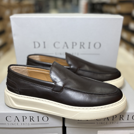 Di Caprio Scarpe da Uomo - Mocassino in pelle modello barca con gomma Extra Light Col.Testa di moro
