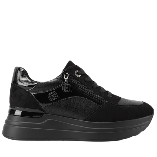 Queen Helena Scarpe da Donna con zeppa e zip laterale in camoscio e pelle Art.X33-21 Col.Nero