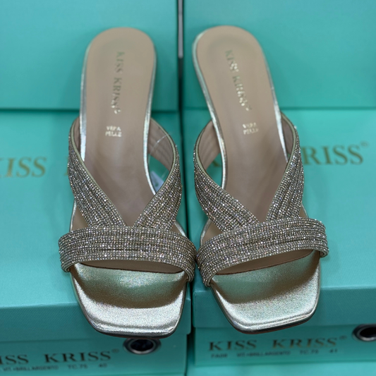 Kiss Kriss Sandali da Donna con brillantanti (Tacco 75) Made in Italy Col.Oro