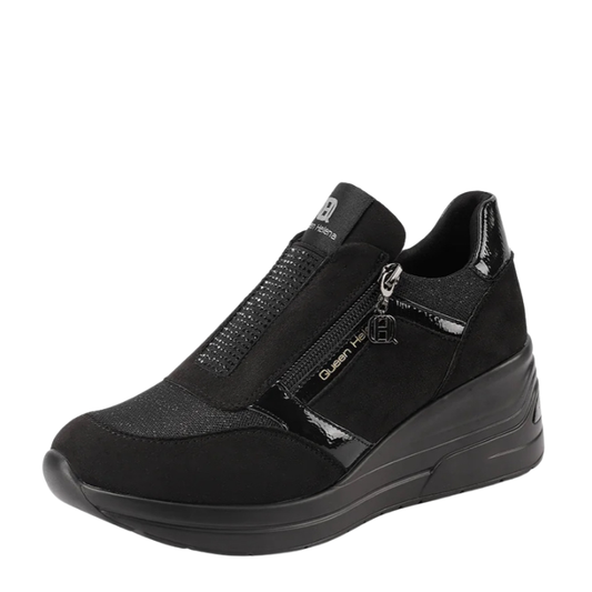 Queen Helena Scarpe da Donna con punta affusolata e zeppa Art.X33-28 Col.Nero