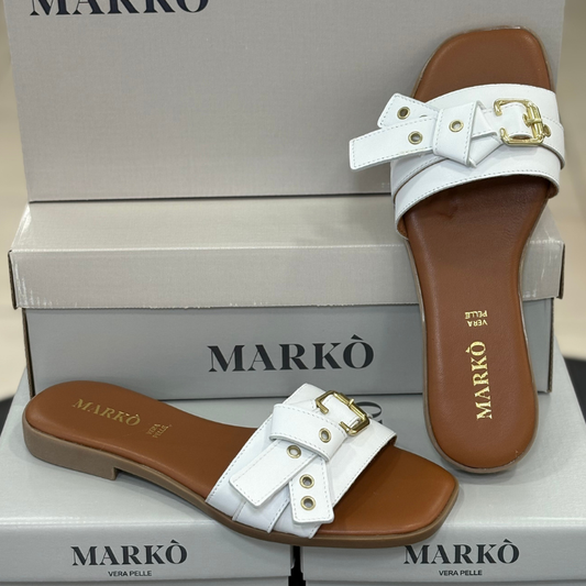 Markò Ciabattine da Donna in vera pelle Made in Italy con fondo in gomma Col.Bianco Tacco 2cm.