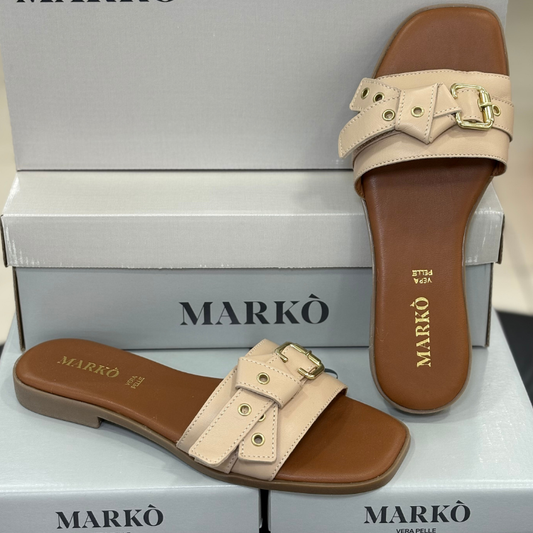 Markò Ciabattine Donna in vera pelle Made in Italy con fondo in gomma Col.Beige Tacco 2cm.
