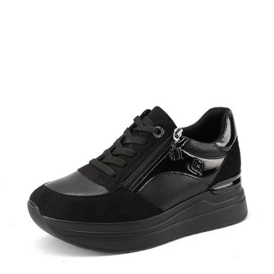 Queen Helena Scarpe da Donna con zeppa e zip laterale in camoscio e pelle Art.X33-21 Col.Nero
