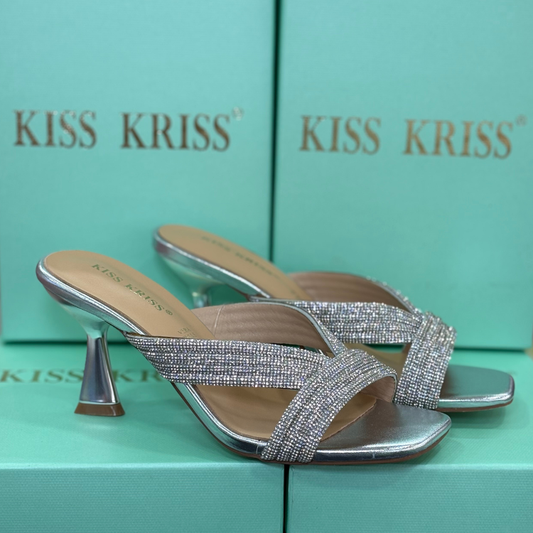 Kiss Kriss Sandali da Donna con brillantini (Tacco 75) Made in Italy Col.Argento